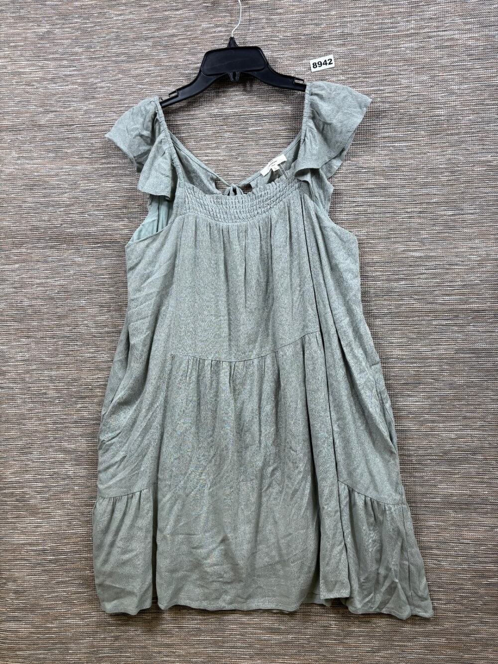 Entro Midi Shift Dress Womens Size L Green Bows Smocking Sleeveless